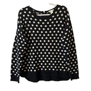 H&M Womens S Sweater Boho Chic Polka Dot 1/4 Zip Back‎ Wool Blend Sweater Preppy